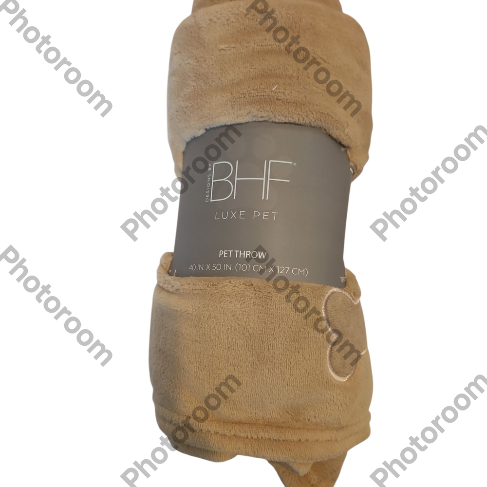 BHF Luxe Pet Throw Blanket 40"× 50" Beige Color Bone Design Soft Cozy